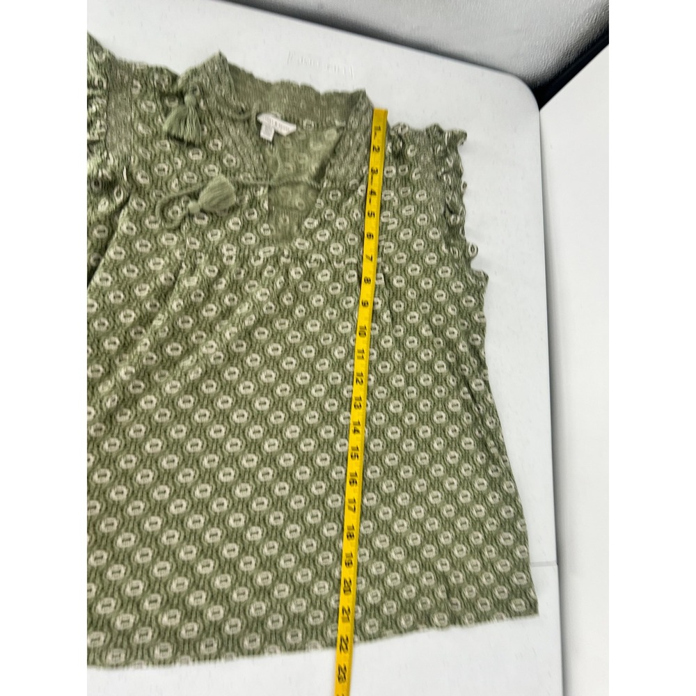 Lucky Brand Women Size M Green Printed Boho Flutter Sleeve Tassel Top - Picture 5 of 10